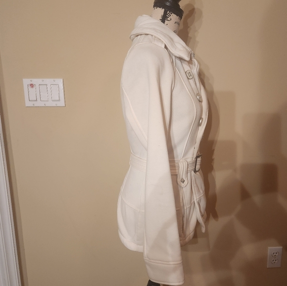Women's Double-Breasted Belted Jacket - Cream, size medium - Picture 4 of 10